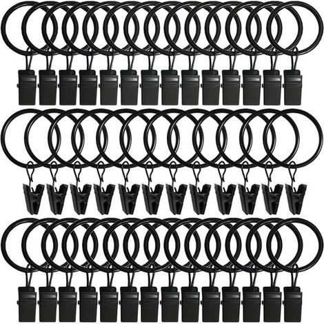 Anillas para cortinas con clips - Juego de 40 - Negras - Resistentes a la corrosión (1/5)