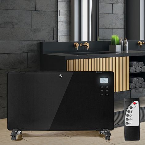Termoconvettore Riscaldatore da parete Riscaldatore Riscaldatore elettrico Termostato regolabile 2 livelli di calore Telecomando Timer Stufa da bagno in vetro 1000/2000 Watt W 83 cm