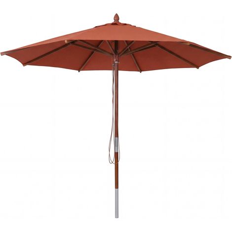 Parasol de restaurant HWC-C57b, parasol de jardin, polyester/bois 14 kg, rond à 3 m, céble de tracti (1/5)