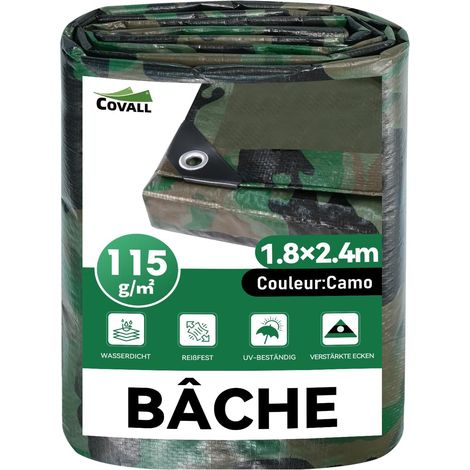 Bâche de Protection Extérieur Camouflage 1,8x2,4m - 115g/m², Imperméable, avec Œillets, Anti-UV, pour Jardin, Camping, Bois, Chasse (1/5)