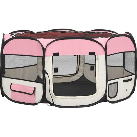 Parque para perros plegable con bolsa de transporte 145 x 145 x 61 cm rosa 020001732