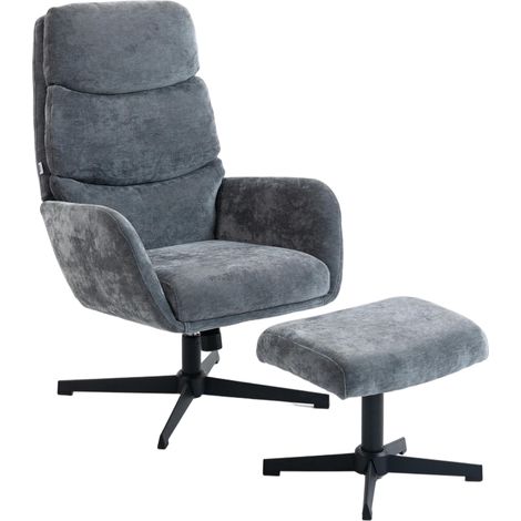 Fauteuil rembourré avec repose-pieds, fauteuil lounge à dossier haut, piètement en métal, pour salon, chambre, gris (1/5)