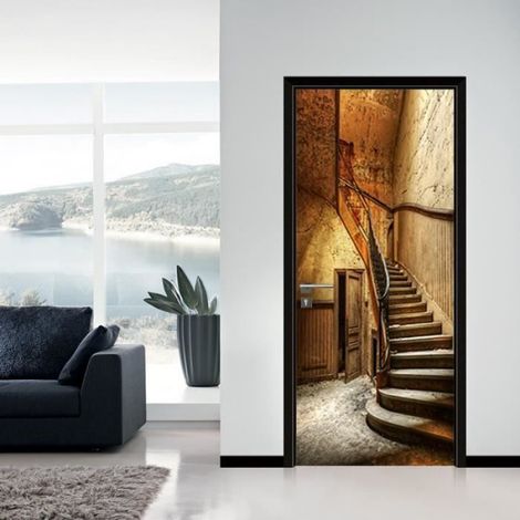 3D Stickers Porte Autocollants de Décoration pour Porte, Pvc Trompe L'oeil Mural,Decoration Porte,L(45x200cmx2Pcs),Style K (1/3)