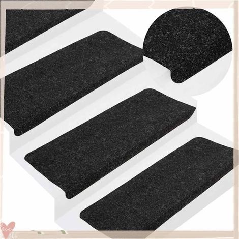 Tapis d'escalier auto-adhésifs - VINGVO - 343477 - Lot 15 pcs - 65×24,5×3,5 cm - Anthracite anti-dérapant (1/5)