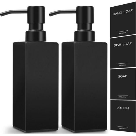 BelleRise - Distributeur de savon noir pour salle de bain, distributeur de savon pour les mains en verre avec pompe en acier inoxydable, 350 ml (1/2)