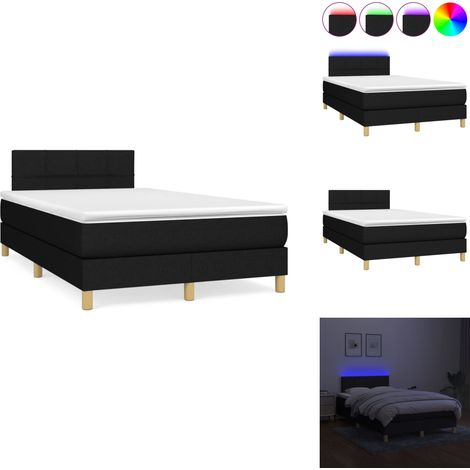 Sommier à lattes de lit matelas et LED noir 120x190 cm tissu - Sommier Tapissier - Lit Noir - Matelas Ressort Ensaché - LED Colorée - Chambre À Coucher (1/5)