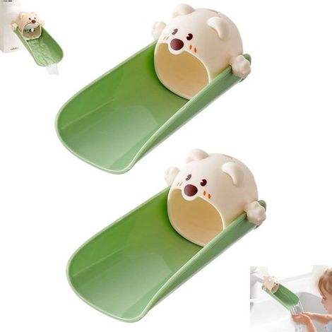 2 piezas, Extensión de grifo de silicona con dibujos animados para niños, Verde, Accesorio seguro para fregadero para bebés y niños pequeños (1/5)