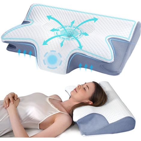 RHG Oreiller Ergonomique Cervical, 2 en 1 Oreiller Orthopédique à Mémoire de Forme pour la Nuque, Coussin pour Dormir sur Le Côté et sur Le Dos, 54x33x10cm (1/5)