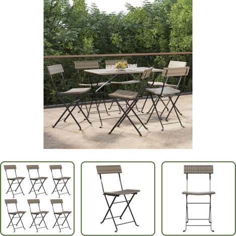 Chaise de terrasse -  Chaises de bistrot pliantes lot de 6 Gris Résine tressée acier (1/5)