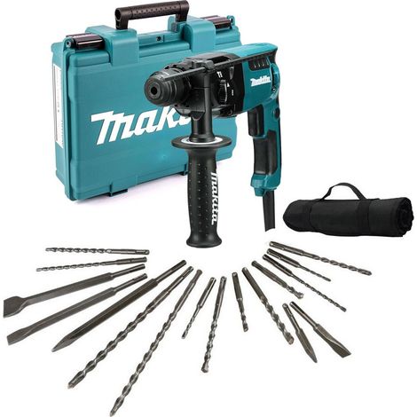 Makita HR1840 240v SDS Plus 2 Mode Rotary Hammer Drill 470w + 17pc SDS Bit Set (1/5)
