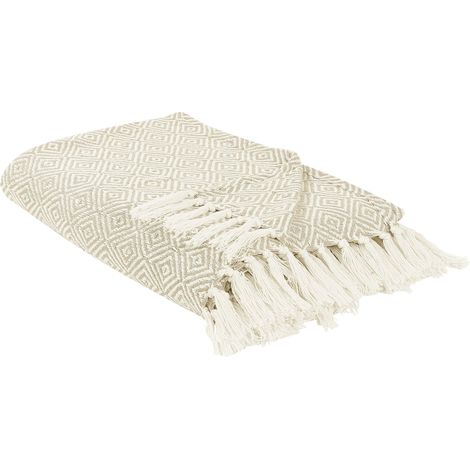 Copriletto in cotone 220 x 240 cm con frange Beige chiaro Soggiorno Camera da letto Tessili Toutli