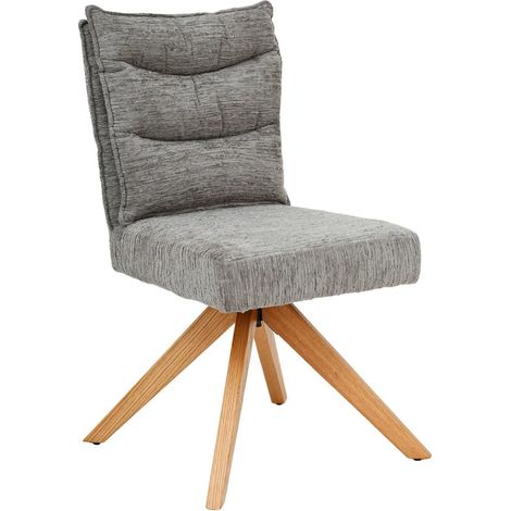 Chaise pivotante 360° matelassé tissu doux gris pieds bois – DARCY (1/5)