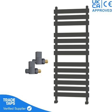 Designer Marvella Anthracite Flat Panel Towel Radiator Heated Ladder Rail - 1300 x 500mm - Straight Manual Square Valve Pair (1/3)