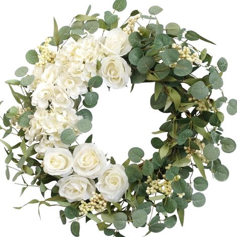 Guirlande En Feuillage Artificiel - Guirlande Eucalyptus Vert Avec Baies Blanches - Pour Porte D'Entrée Fenêtre Mur Intérieur - 43 Cm - 1 Pièce (1/4)