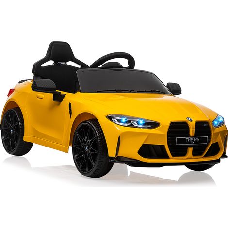 BMW M4 Elektro-Kinderauto 12V, mit Elternfernbedienung, LED-Scheinwerfern, Musikfunktion, Geschwindigkeit 3-5 km/h, Elektrofahrzeug für Kinder von 3–8 Jahren, Gelb (1/5)