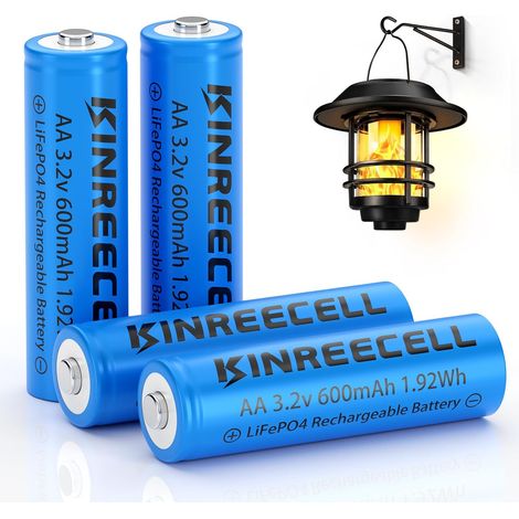 Batterie 3.2V AA 600 mAh, Batterie LiFePo4 Double A à Faible autodécharge, Batteries 3,2V pour Lampes solaires, lanternes murales, lampadaires solaires (AA-3,2V-600 mAh) (1/5)