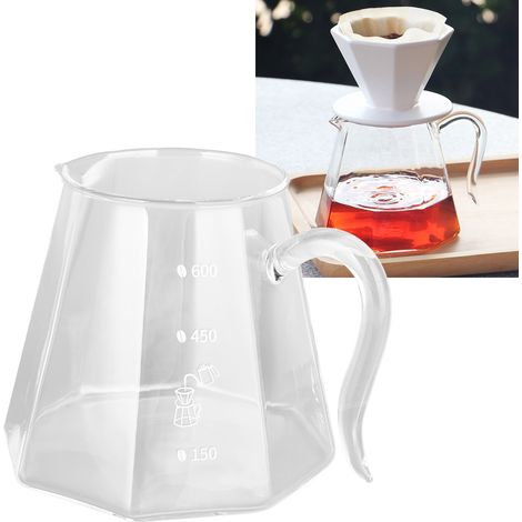 Achteckige Kaffeekanne aus hitzebeständigem Borosilikatglas, 600 ml Fassungsvermögen, zum Teilen von Filterkaffee (1/5)