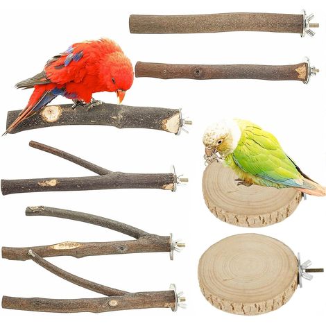 8 Pieces Wooden Parrot Perch Natural Wooden Bird Perch Wooden Branches Bird Cage Perch Cockatiel for Small Parakeets, Cockatiels (1/5)