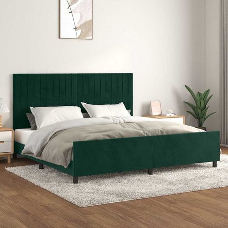 Cadre de lit avec tête de lit en velours vert foncé 200 x 200 cm sans matelas, 50.1kg - PANGIVO (1/5)