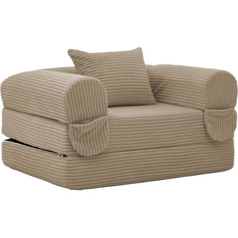 Sofá cama individual convertible de pana marrón HOMVRA (1/5)
