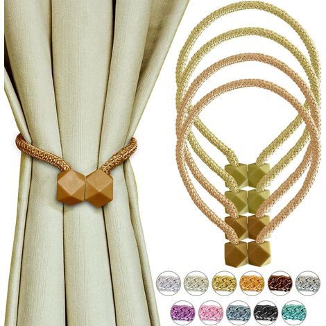 Lot de 4 embrasses de rideaux magnétiques pour rideaux - Corde - Aimants drapés - Style européen - Décoration de chambre d'enfant - Jaune orange (1/5)