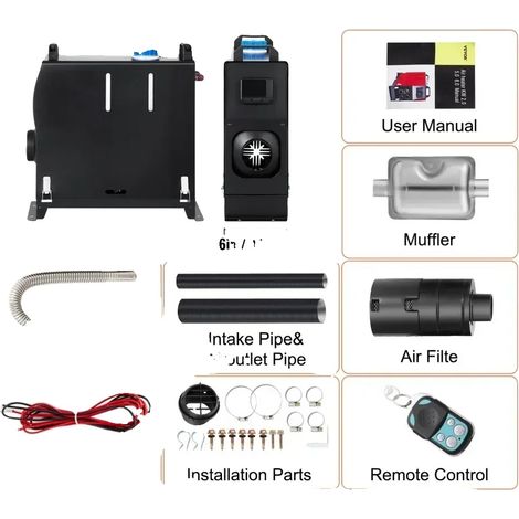 Riscaldatore ad aria diesel, con telecomando, intervallo di temperatura regolabile, 8 kW, interruttore LCD nero (1/2)