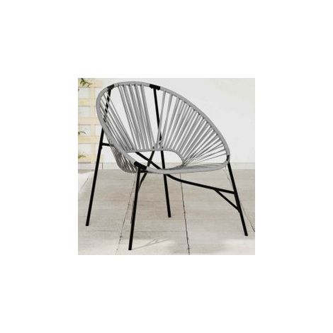 Chaise œuf de jardin noir et gris clair résine tressée (1/5)