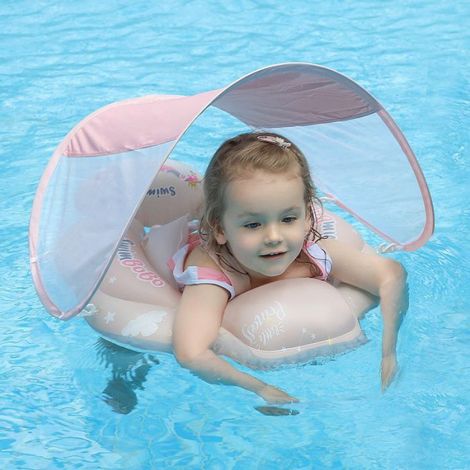 1 Bouée Bébé,Pare-soleil UPF50+,Flotteur anti-bascule,PVC,piscine 6-30 mois (1/5)