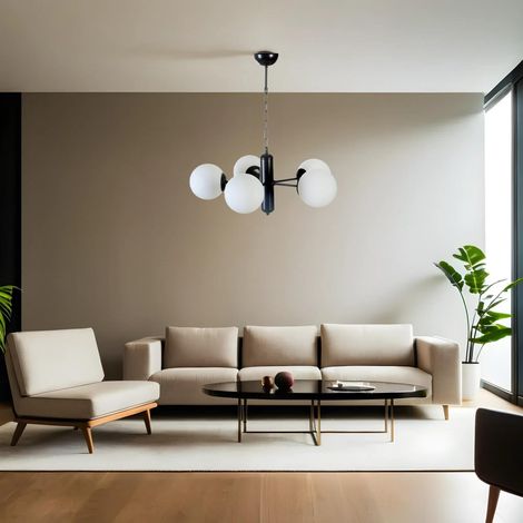 lustre noir et blanc, corps en métal, 45 cm de diamètre, 70 cm de hauteur, culot E27 max. 40 W, éclairage pour les maisons et les bureaux modernes (1/5)