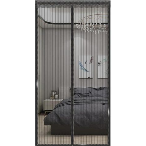 Cortina magnética para puerta, cierre automático, kit de instalación y tira adhesiva incluidos, 100 x 220 cm, rayas negras. (1/5)