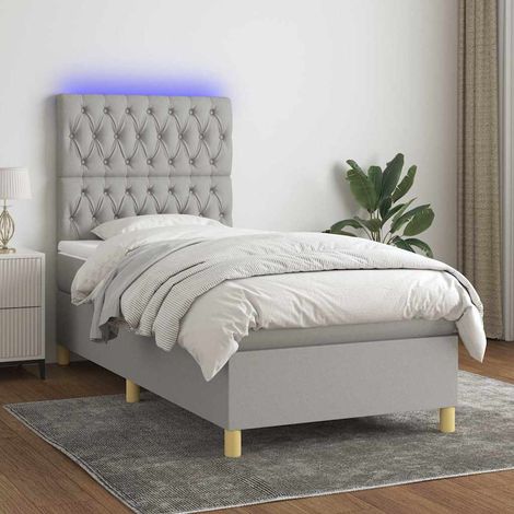 Cama box spring colchón y luces LED tela gris claro 80x200 cm (1/5)