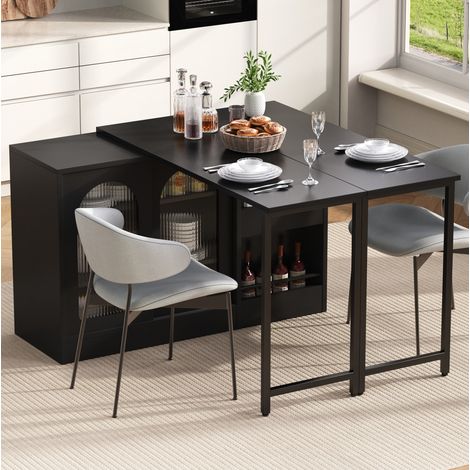 Tavolo bar estensibile in MDF nero 121,5x40x76,7 cm con piano girevole a 360° e vani contenitore (1/5)