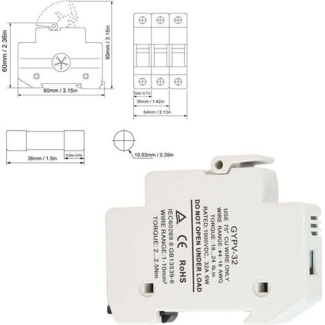 Porte-Fusible Solaire PV, Base porte-fusible cylindrique 32A DC 1000V