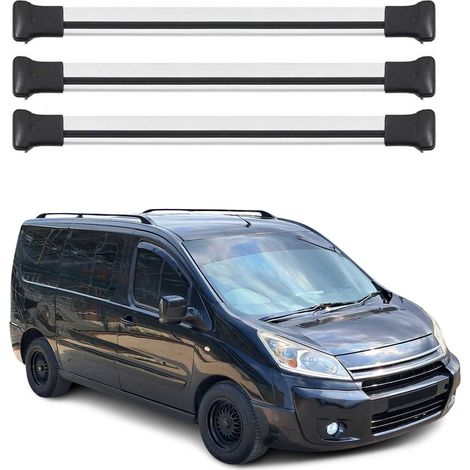 OMAC Barres de toit en aluminium pour Citroën Jumpy 2007-2016 – TÜV / DIN 75302:2019 – Charge max 75 kg – 2 barres Argent (1/4)