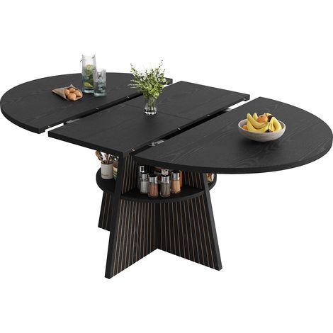 CHICFURN Mesa de comedor extensible 110-150 x 110 x 76 cm MDF negro con almacenaje (1/5)