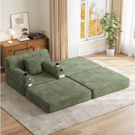 1-Sitzer Schlafsessel mit Hocker, hoher Rückenlehne, Getränkehaltern und Taschen, Grün OKMYHOME (1/5)