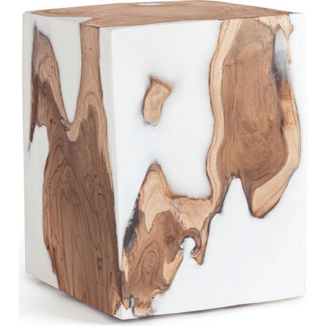 Tavolino melty bianco, in radici di teak originali, 30 x 30 cm
