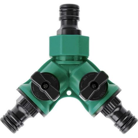 2-Wege-Gartenschlauchverteiler 1/2", Wasserschlauchanschlussadapter, Y-Verteiler für Gartenarmaturen mit separaten Ein-/Aus-Ventilen (1/5)