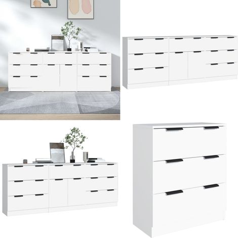 3-tlg. Sideboard Weiß Holzwerkstoff - Schreibtisch - Wohnzimmermöbel - Sideboard - Regal - Holzmöbel - Home & Living (1/5)