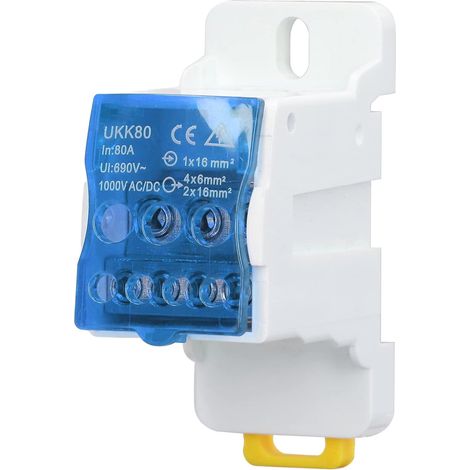 UKK80 C45 Boîte de Distribution de Bornes pour Rail DIN, Bloc de Distribution Électrique PA66 Ignifuge 80A 690V, Bornier de Mise à la Terre Bleu, Installation sur Rail (1/5)