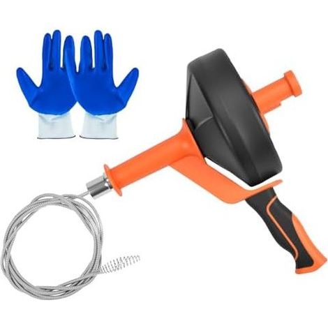 13 m lange Abflussspirale mit Bohrkopf – Umweltfreundliche Abflussspirale für Küche und Bad, robustes Manganstahlseil, Vibrationsschutz, inklusive Handschuhe (1/5)
