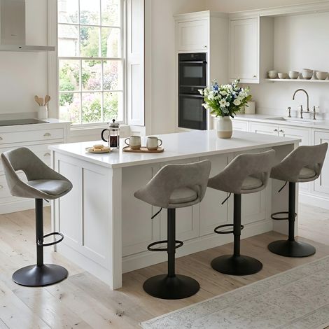 Wahson Bar Stools 4Pcs in PU Leather Modern Swivel Counter Chairs with Hollow Backrest for Home Bar Kitchen, Gray