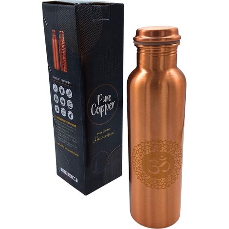 Bouteille en cuivre 900 ml - Symbole Om Aum - Bouteille en cuivre de qualité supérieure 99,9 % pur - Bouteille d'eau de yoga et de méditation - Bouteille d'eau ayurvédique - Fabriquée