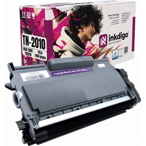Tóner Inkdigo TN2010 compatible con Brother DCP-7055 HL-2130 DCP-7055W con certificación TÜV. (1/5)