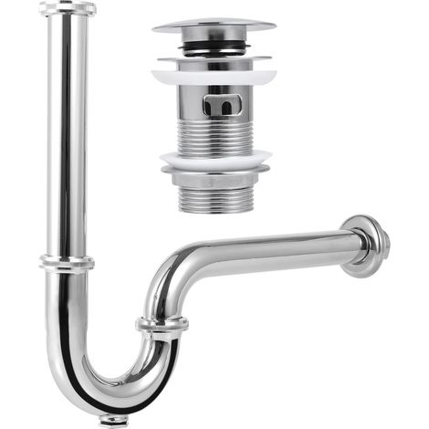 Kit Siphon Universel avec Bonde d'Écoulement pour Lavabo avec Trop-plein, Valve Pop-up Chromée, Bouchon de Lavabo, Vidage Évier (1/5)
