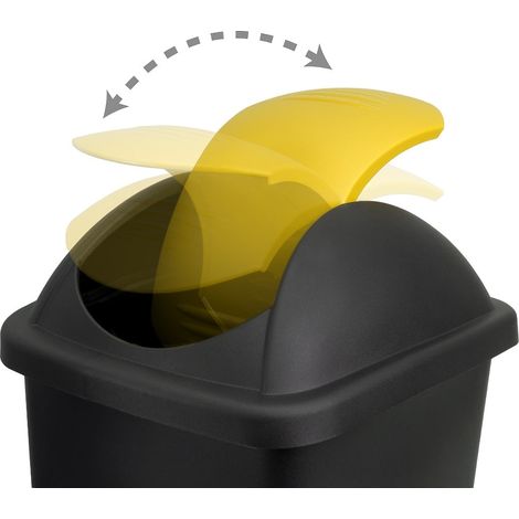 60l plastic trash can with swing lid - blackyellow
