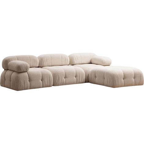 Cotecosy – Canapé d'angle modulable en velours crème – L 288 x P 95 x H 75 cm – Profondeur d'assise 65 cm – Accoudoirs et dossiers détachables (1/10)