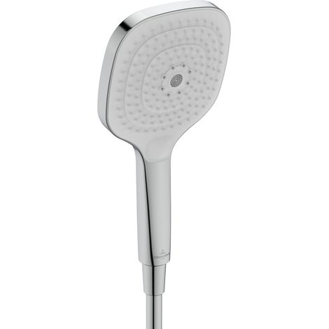 Villeroy & Boch Elody - Douchette Angulaire 3 Jets (Massage, Velours, Laminaire) avec Bouton Pression et Picots EasyClean, Raccord Universel - Chrome (1/4)
