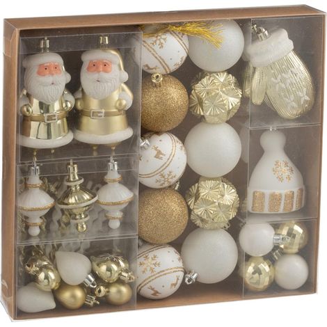 Lot de 45 Boules de Noël "Night" 30cm Blanc & Doré