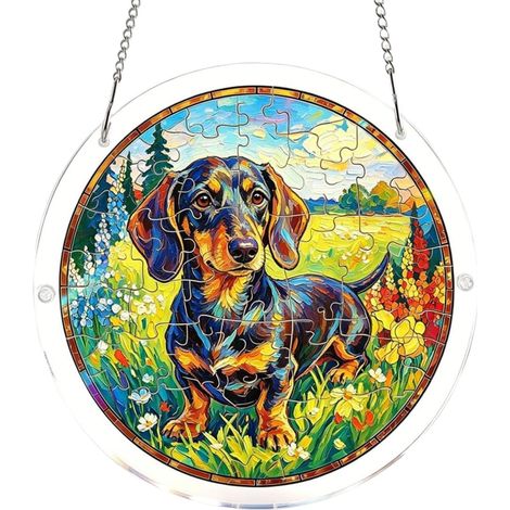 für Innenfenster 19 cm dicker Dackel gebeiztes Puzzle für